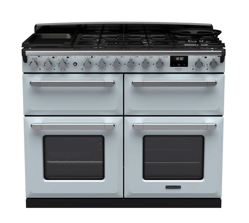 Rangemaster ESDLB110DFPMSB/CM1 Estel Deluxe 110 Dual Fuel Range Cooker - Misty Blue - A Rated