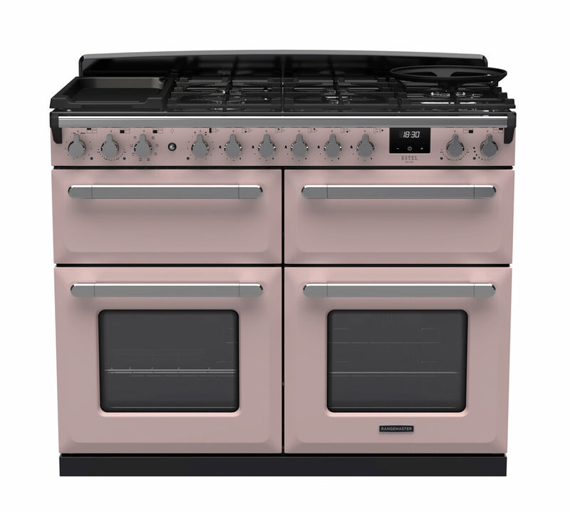 Rangemaster ESDLB110DFPPPK/CM1 Estel Deluxe 110 Dual Fuel Range Cooker - Pale Pink - A Rated