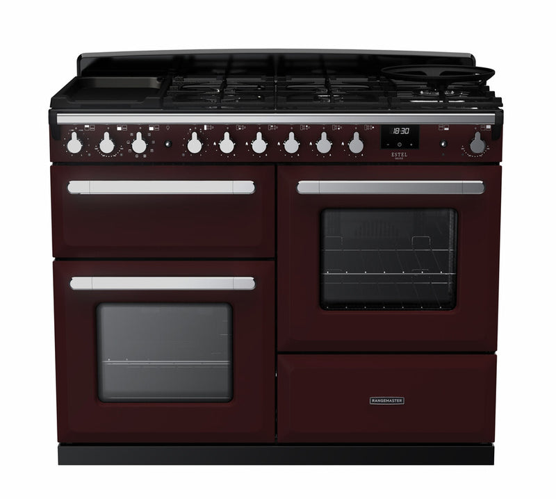 Rangemaster ESDLO110DFPBOR/CM1 Estel Deluxe 110 Dual Fuel Range Cooker - Bordeaux - A Rated