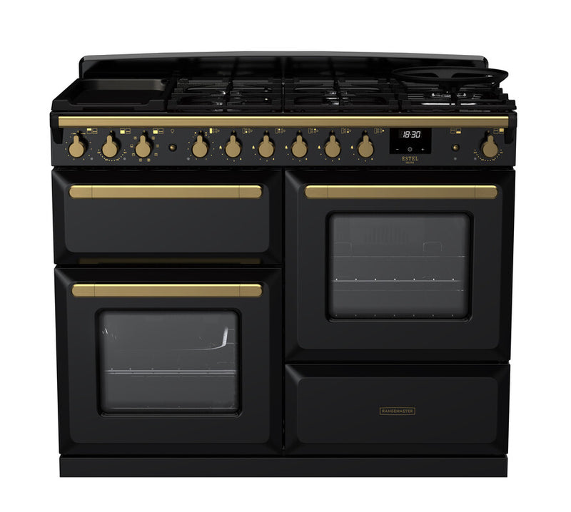 Rangemaster ESDLO110DFPGBL/AB1 Estel Deluxe 110 Dual Fuel Range Cooker - Gloss Black - A Rated