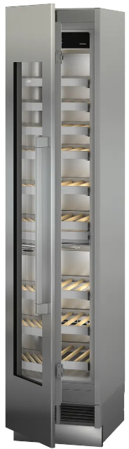 liebherr ewt9175 monolith integrated wine fridge with door ajar and an empty wine storage. Angled slightly towards the left.