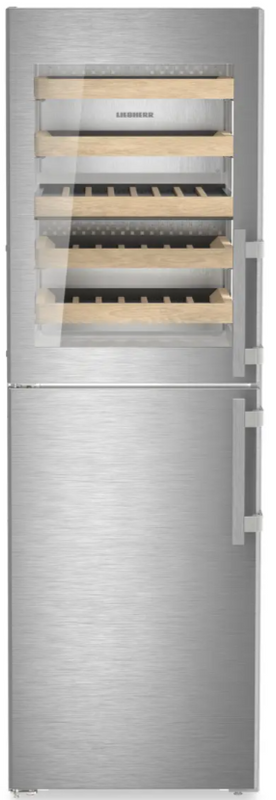 Liebherr SWNstd529i Stainless Steel Fridge Freezer with Wine compartment. Door Closed, Empty Inside.