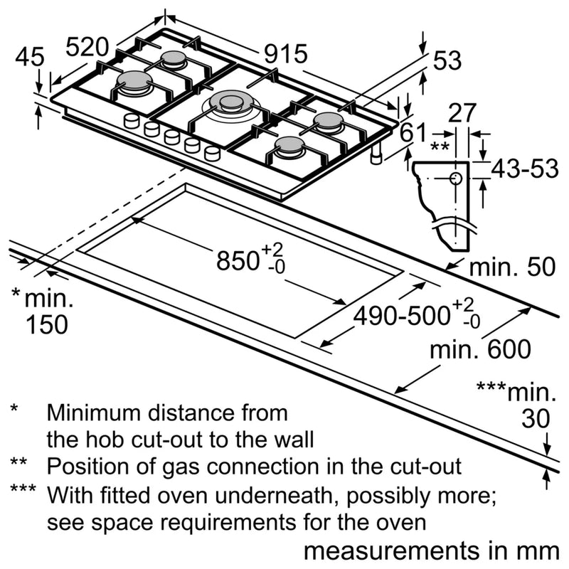Bosch Series 6 PCR9A5I90, Gas hob