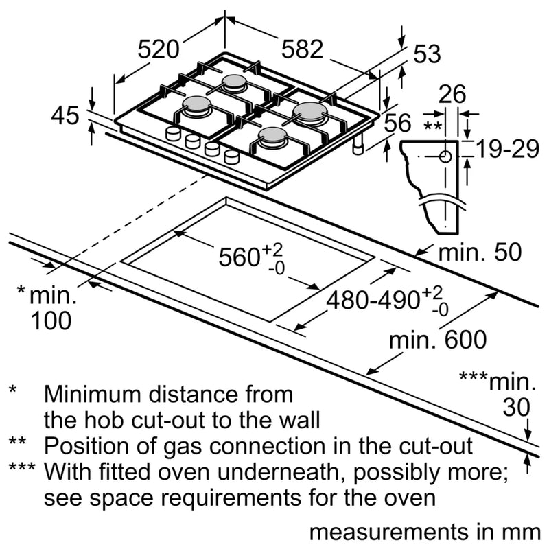 Bosch Series 6 PCP6A6I90, Gas hob