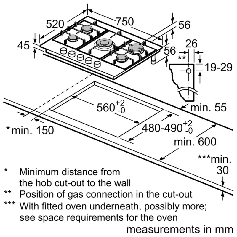 Bosch Series 4 PGQ7B5B90, Gas hob (Discontinued)