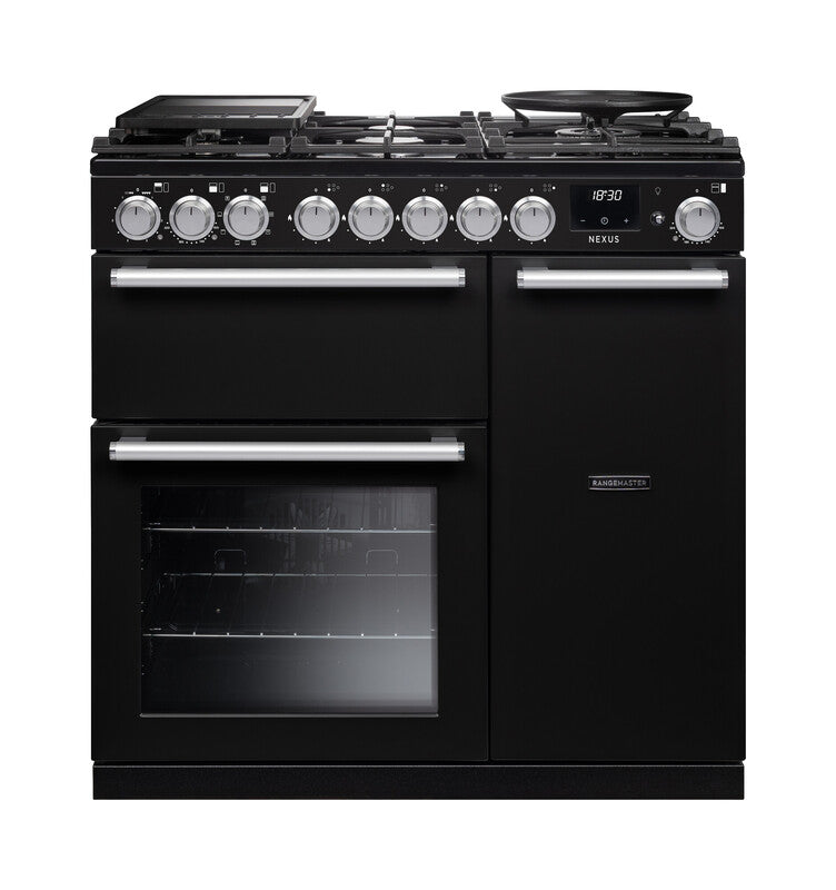 Rangemaster NEX90DFPCBL/CM1 Nexus 90 Dual Fuel Range Cooker - Charcoal Black - A Rated