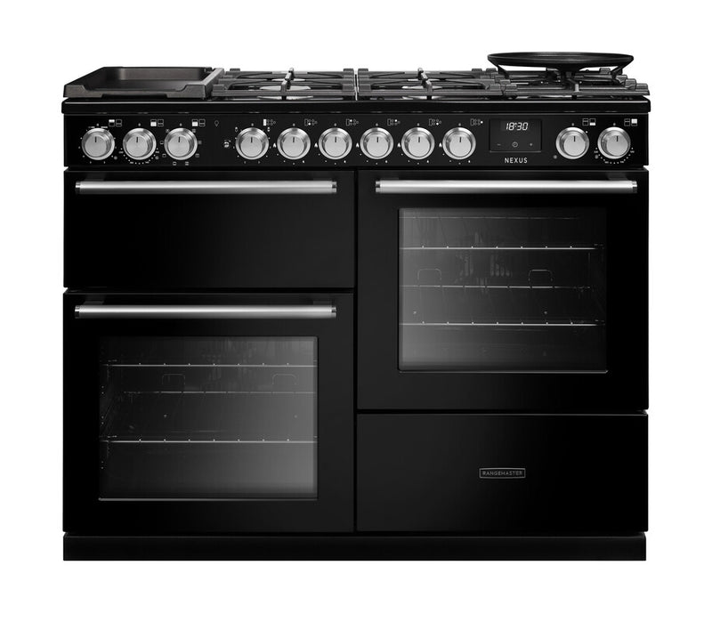 Rangemaster NEXO110DFPGBL/CM1 Nexus 110 Dual Fuel Range Cooker - Gloss Black - A Rated