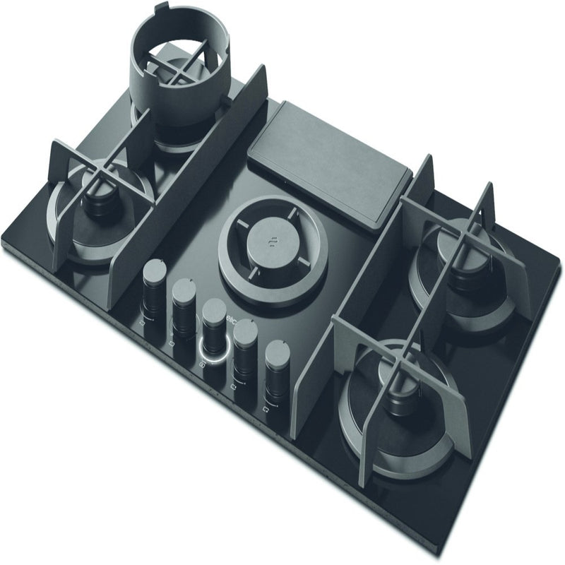 Elica NT-FLAME BG DO 88cm Venting Gas Hob - Black - For Ducted Ventilation