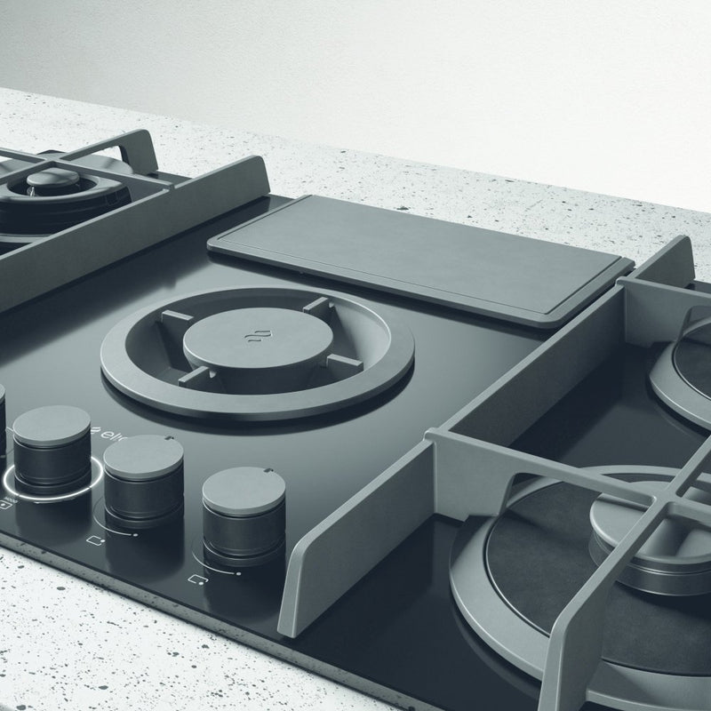 Elica NT-FLAME BG DO 88cm Venting Gas Hob - Black - For Ducted Ventilation