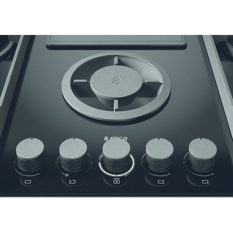 Elica NT-FLAME BG DO 88cm Venting Gas Hob - Black - For Ducted Ventilation