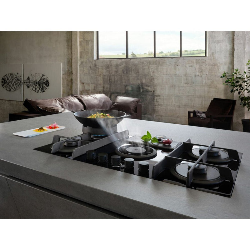 Elica NT-FLAME BG DO 88cm Venting Gas Hob - Black - For Ducted Ventilation