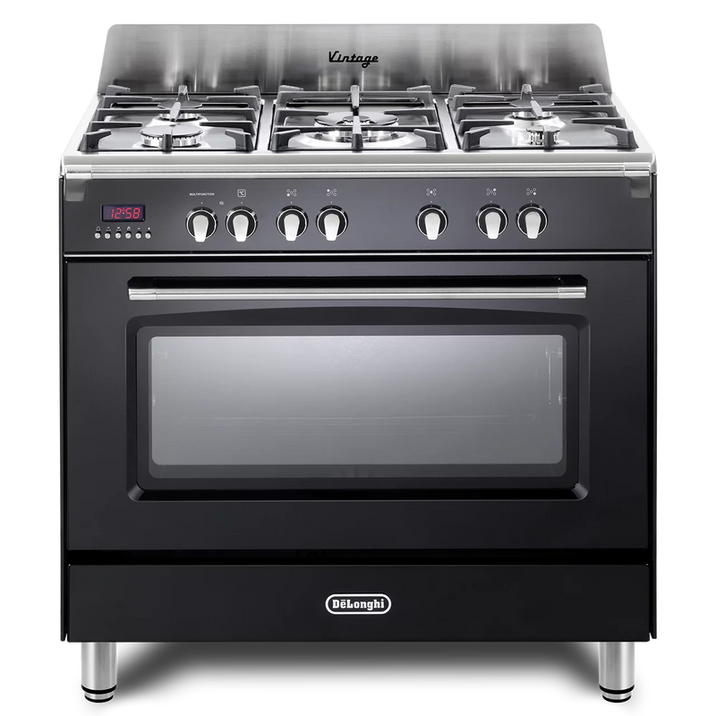 DeLonghi Vintage DVRS 916 DF BL, Dual Fuel Range Cooker - Gloss Black (Discontinued)