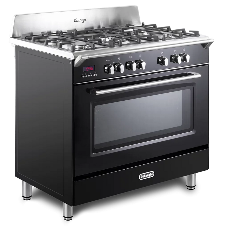 DeLonghi Vintage DVRS 916 DF BL, Dual Fuel Range Cooker - Gloss Black (Discontinued)
