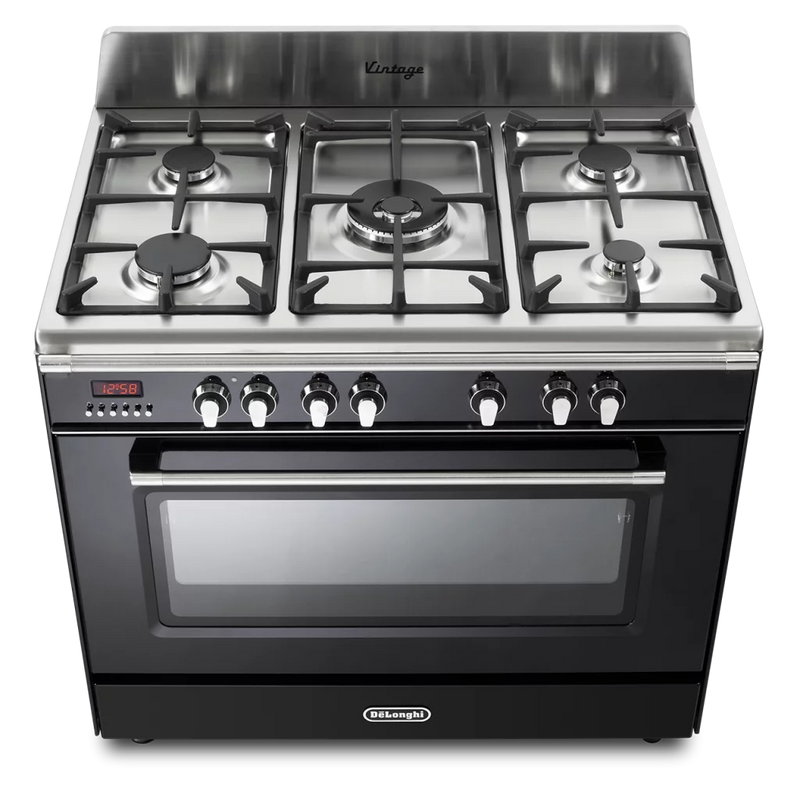 DeLonghi Vintage DVRS 916 DF BL, Dual Fuel Range Cooker - Gloss Black (Discontinued)