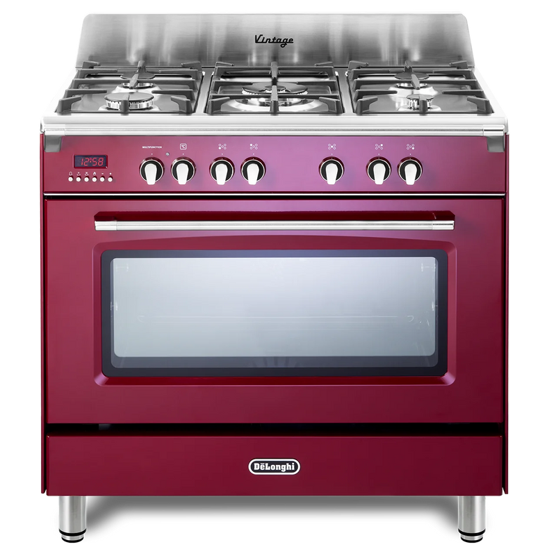 DeLonghi Vintage DVRS 916 DF BU, Dual Fuel Range Cooker - Burgundy (Discontinued)