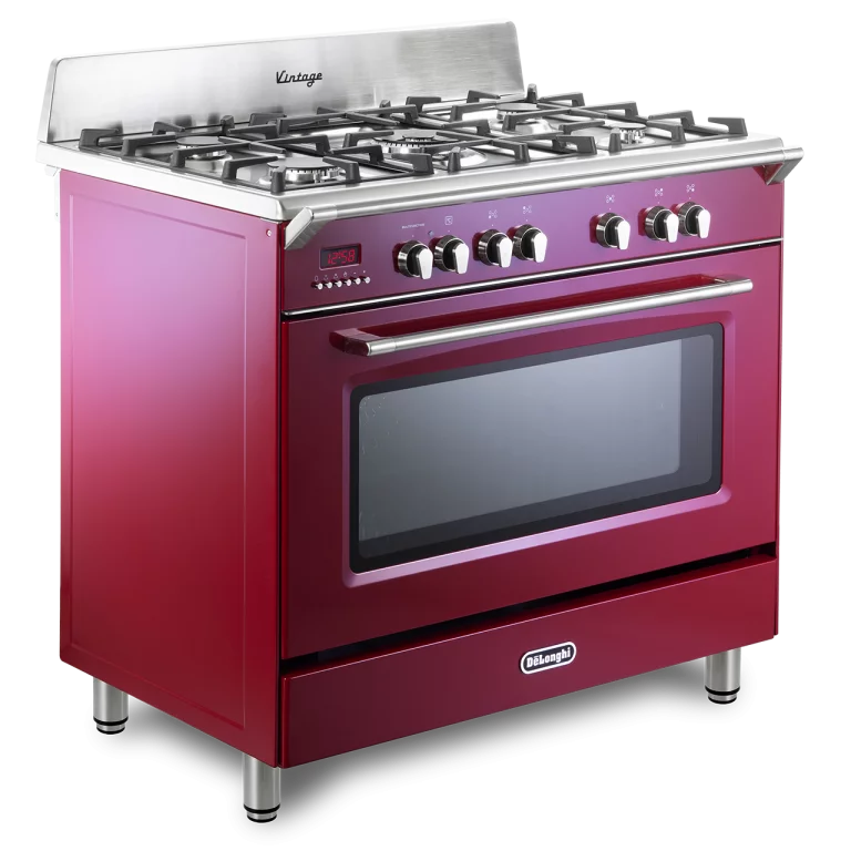 DeLonghi Vintage DVRS 916 DF BU, Dual Fuel Range Cooker - Burgundy (Discontinued)