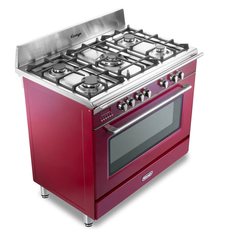 DeLonghi Vintage DVRS 916 DF BU, Dual Fuel Range Cooker - Burgundy (Discontinued)