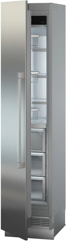 liebherr egn9171 monolith integrated freezer with empty freezer compartment and door ajar. Angled slightly towards the left.