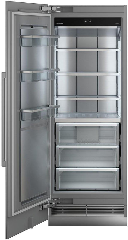liebherr egn9471 monolith integrated freezer with the door fully open. Freezer compartment is empty.