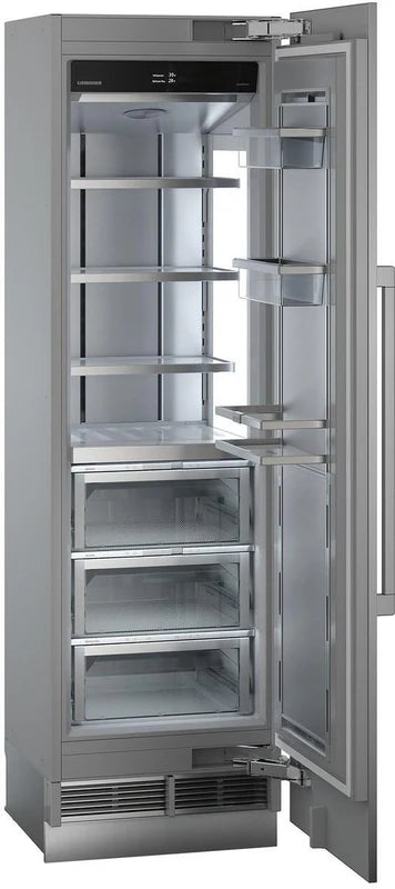 liebherr ekb9271 monolith integrated fridge with door open at 90 degrees and empty at a slight angle towards the right.