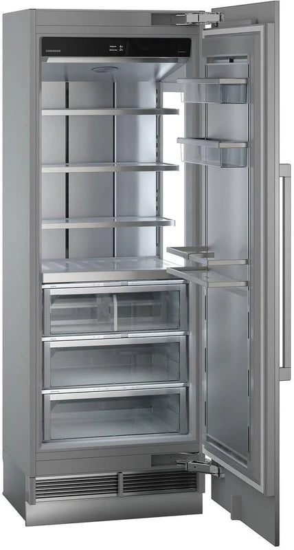 liebherr ekb9471 monolith integrated fridge, empty interior. Door open and slightly angled towards the right.