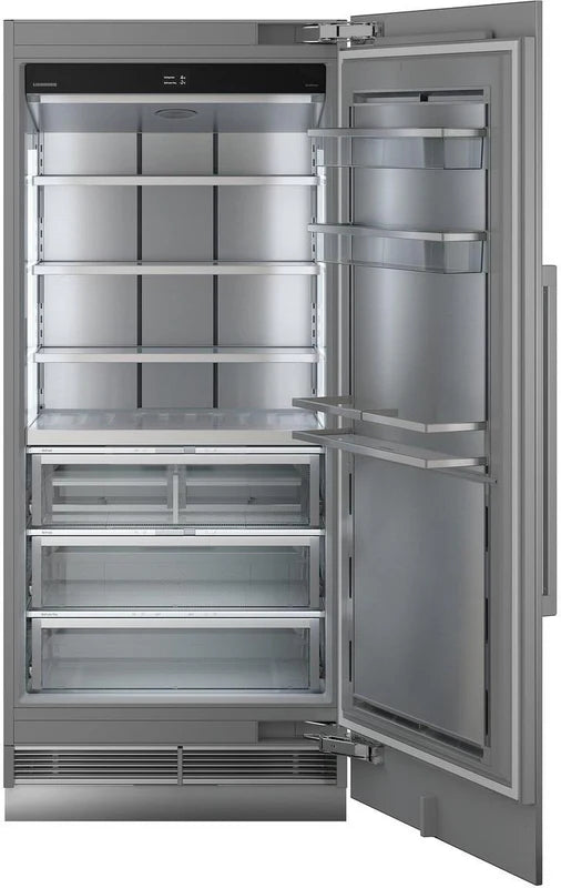 liebherr ekb9671 monolith integraed fridge. Empty refrigeration compartment with door fully open.
