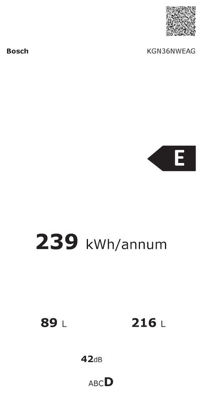 Bosch Series 2 KGN36NWEAG, Free-standing fridge-freezer with freezer at bottom