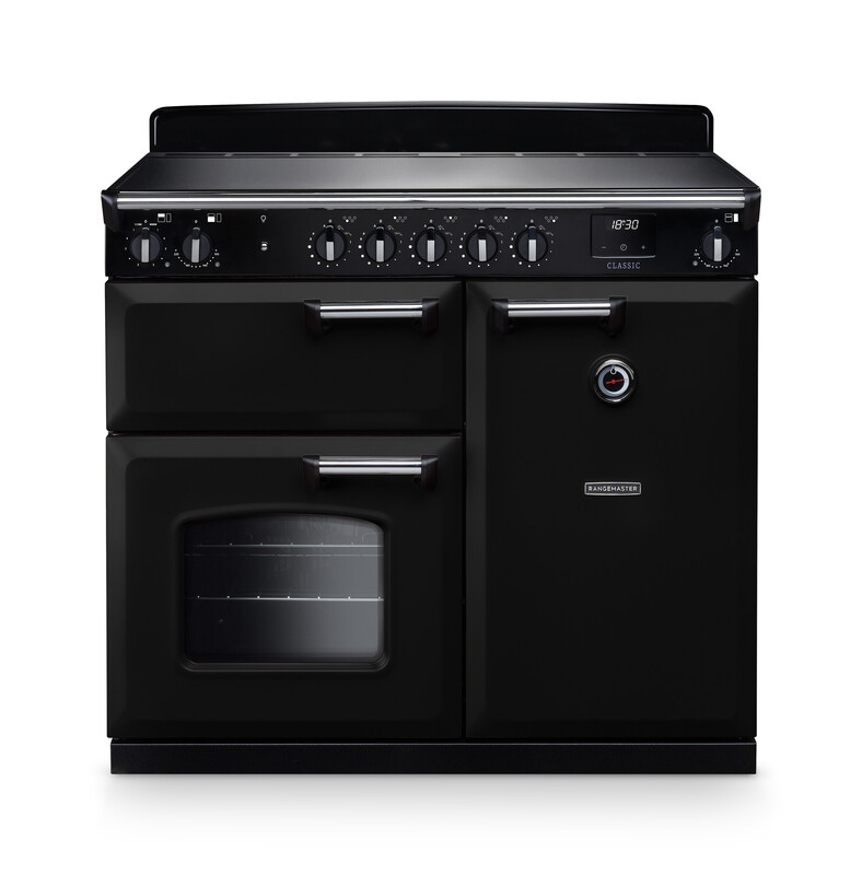 Rangemaster CL100EIPGBL Classic 100 Induction Gloss Black with Chrome trim