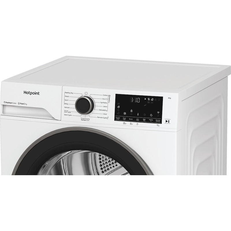 Hotpoint CHD84MWBSUK Fabric Care Freestanding 8kg Heat Pump Tumble Dryer with HomeWhiz