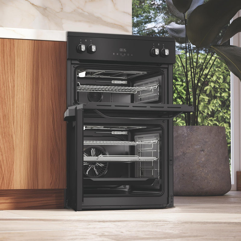 Hotpoint HDME6VDC2AB Multiflow 60cm Double Oven Electric Ceramic Cooker with Air Fry - Black