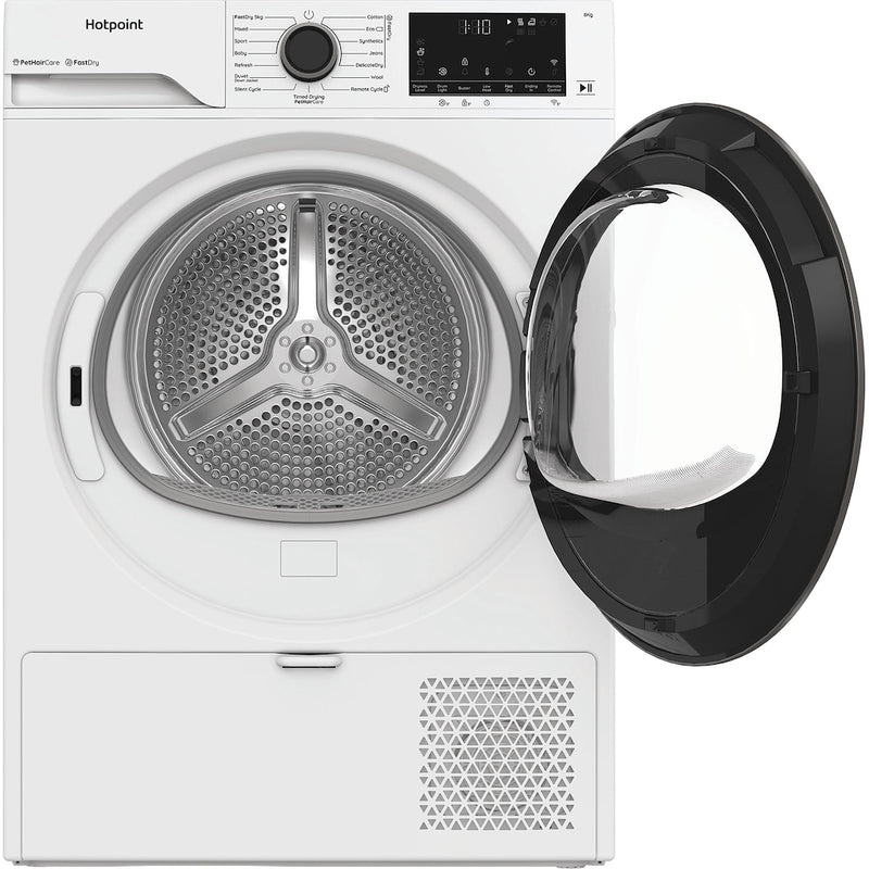 Hotpoint CHD84MWBSUK Fabric Care Freestanding 8kg Heat Pump Tumble Dryer with HomeWhiz