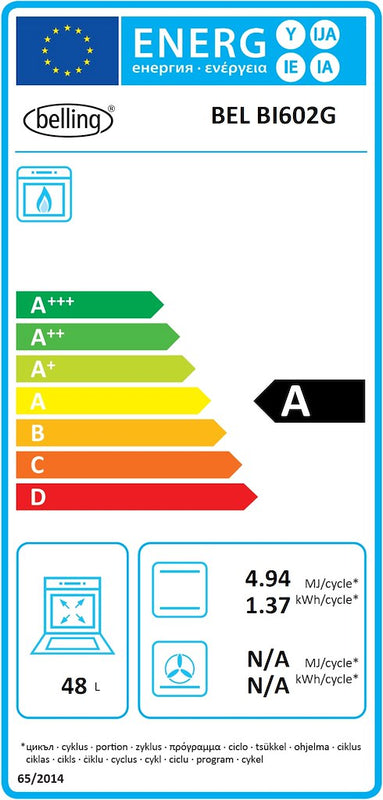 Belling BEL BI602G BLK Built-In Single Gas Oven (Discontinued)