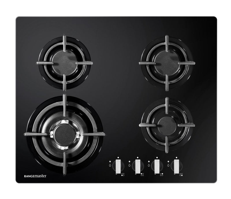 Rangemaster RMB60HPNGFGL/ 60cm 4 Burner Gas Hob Black Glass (Discontinued)