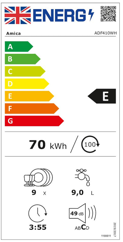 Amica ADF410WH 45cm Freestanding Dishwasher