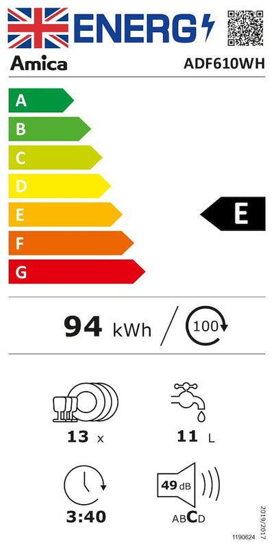 Amica ADF610WH 60cm Freestanding Dishwasher