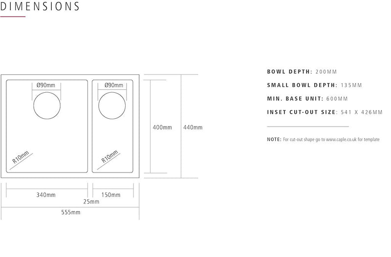 Caple MODE3415/R/CO Undermount Sink