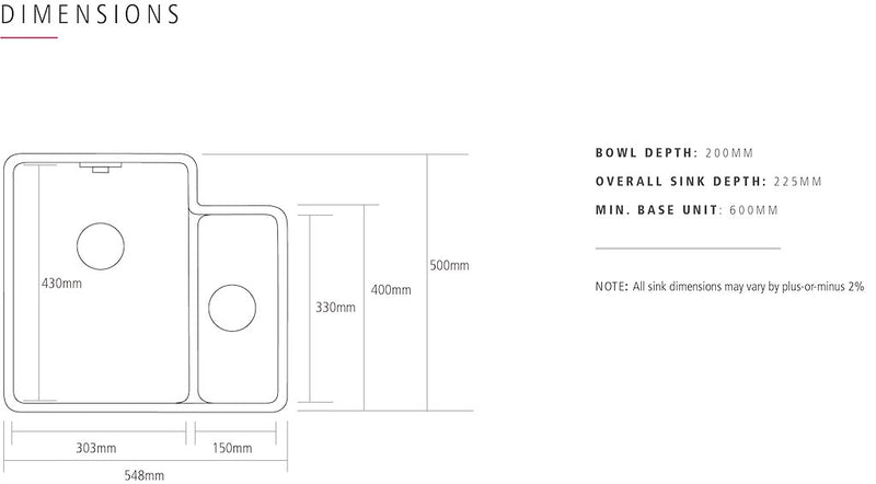 Caple PAL150 PaladinInset or Undermount without Drainer