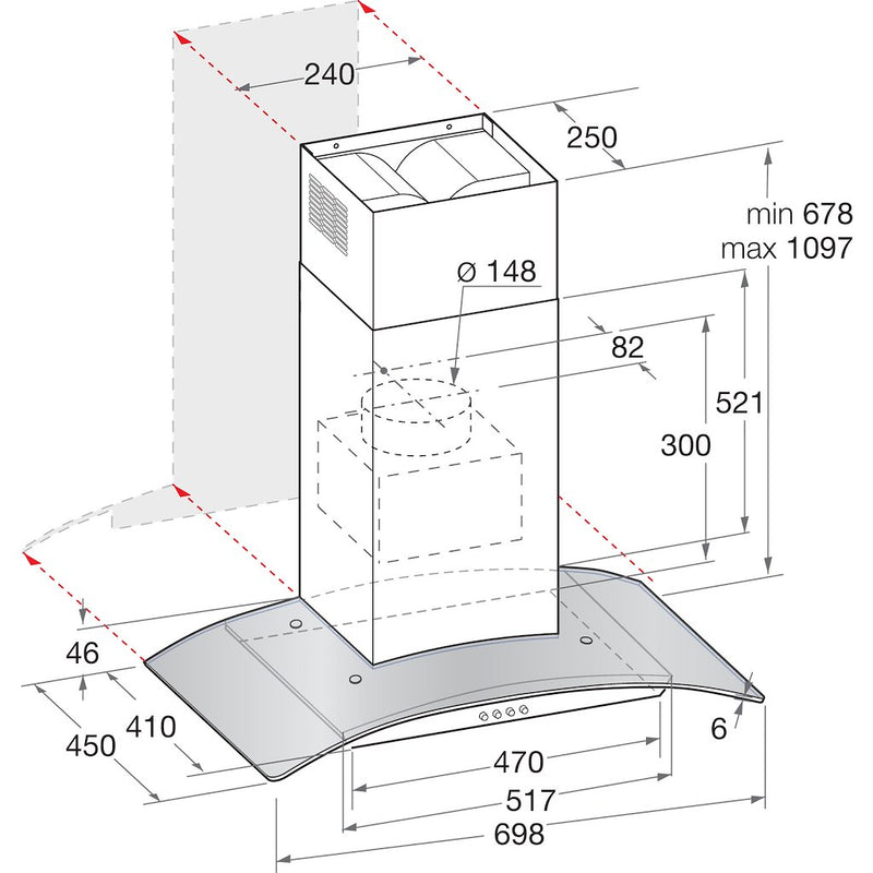 Hotpoint PHGC7.4FLMX Integrated Hood - Inox