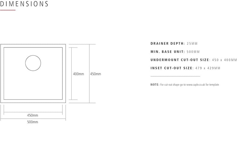 Caple ZEROD45 Zero 45 Drainer Inset or Undermounted