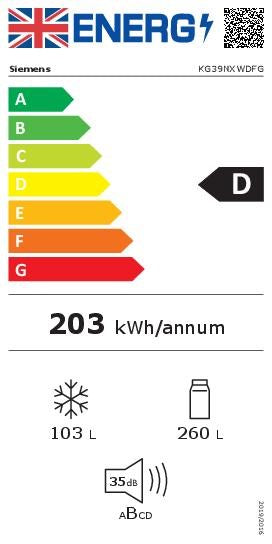 Siemens KG39NXWDFG, Free-standing fridge-freezer with freezer at bottom (Discontinued)