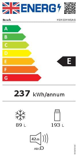 Bosch KGN33NWEAG, Free-standing fridge-freezer with freezer at bottom (Discontinued)