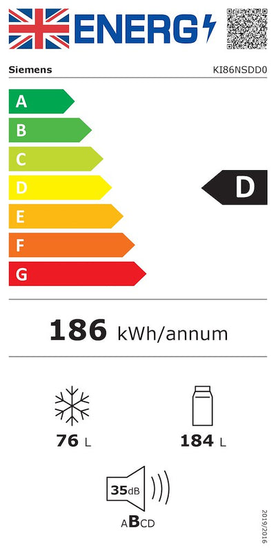 Siemens KI86NSDD0, Built-in fridge-freezer with freezer at bottom (Discontinued)