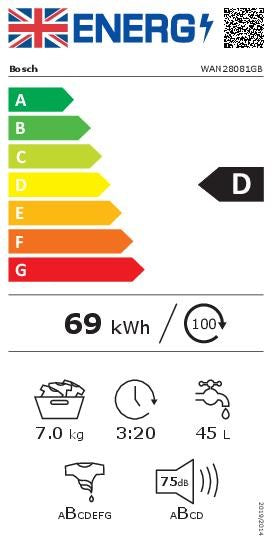 Bosch Series 4 WAN28081GB, Washing machine 7kg - 1400rpm - White D Rated (Discontinued)