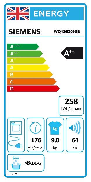 Siemens iQ 500 WQ45G209GB, Heat pump tumble dryer (Discontinued)