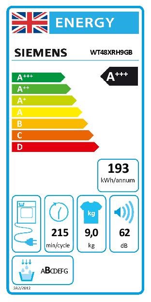 Siemens WT48XRH9GB, Heat pump tumble dryer (Discontinued)