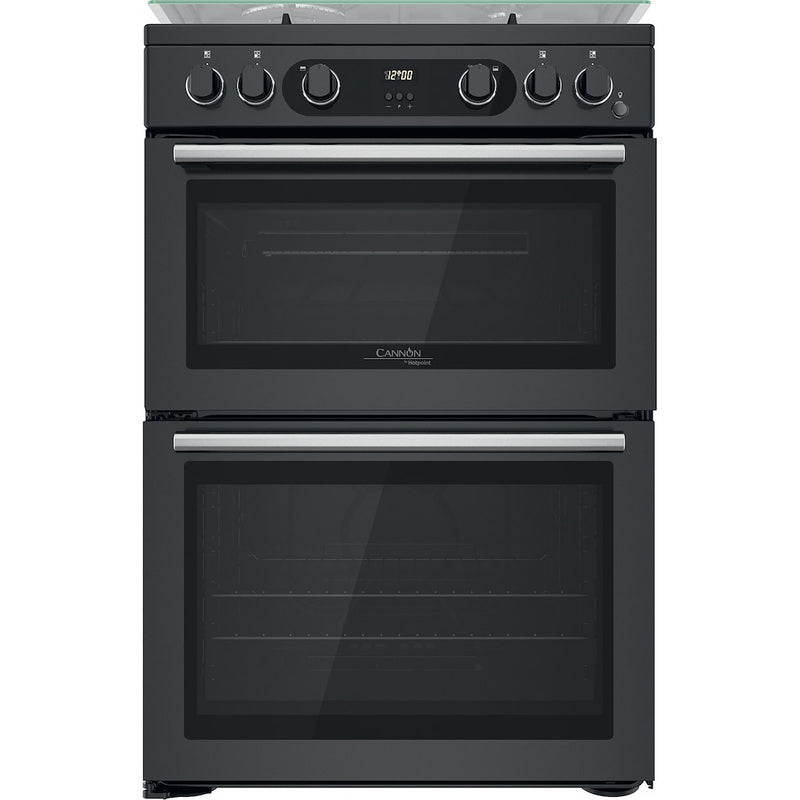Cannon by Hotpoint CD67G0C2CA/UK Gas Freestanding 60cm Double Oven Cooker - Dark Grey