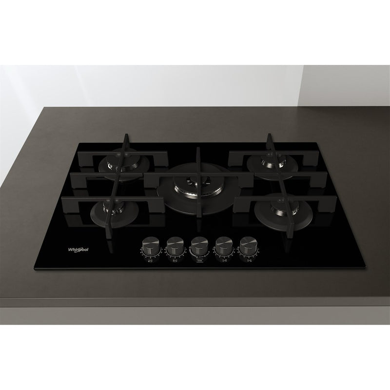 Whirlpool W Collection GOWL 758/NB Hob 5 Burners Gas on Glass 75cm - Black